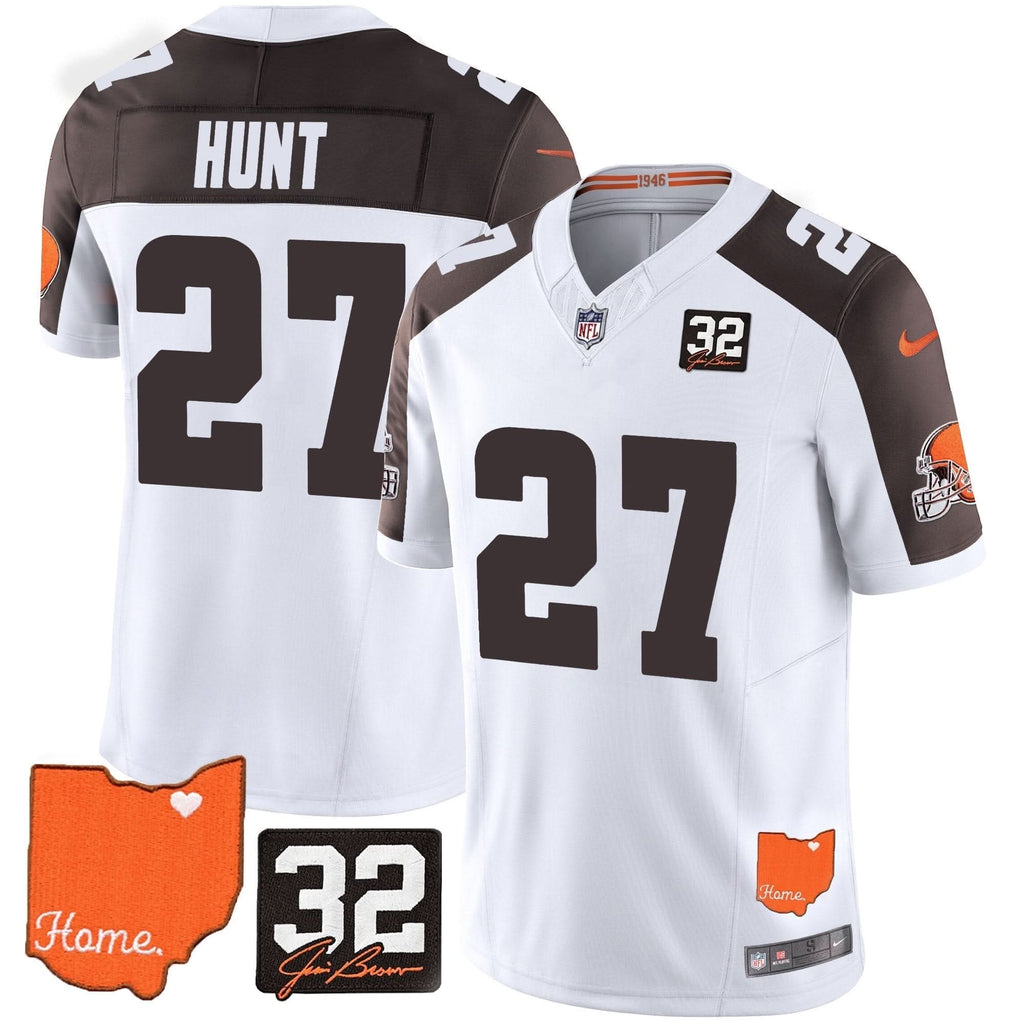 CLE #32 Jim Brown Memorial & Home Patch Vapor Limited Jersey