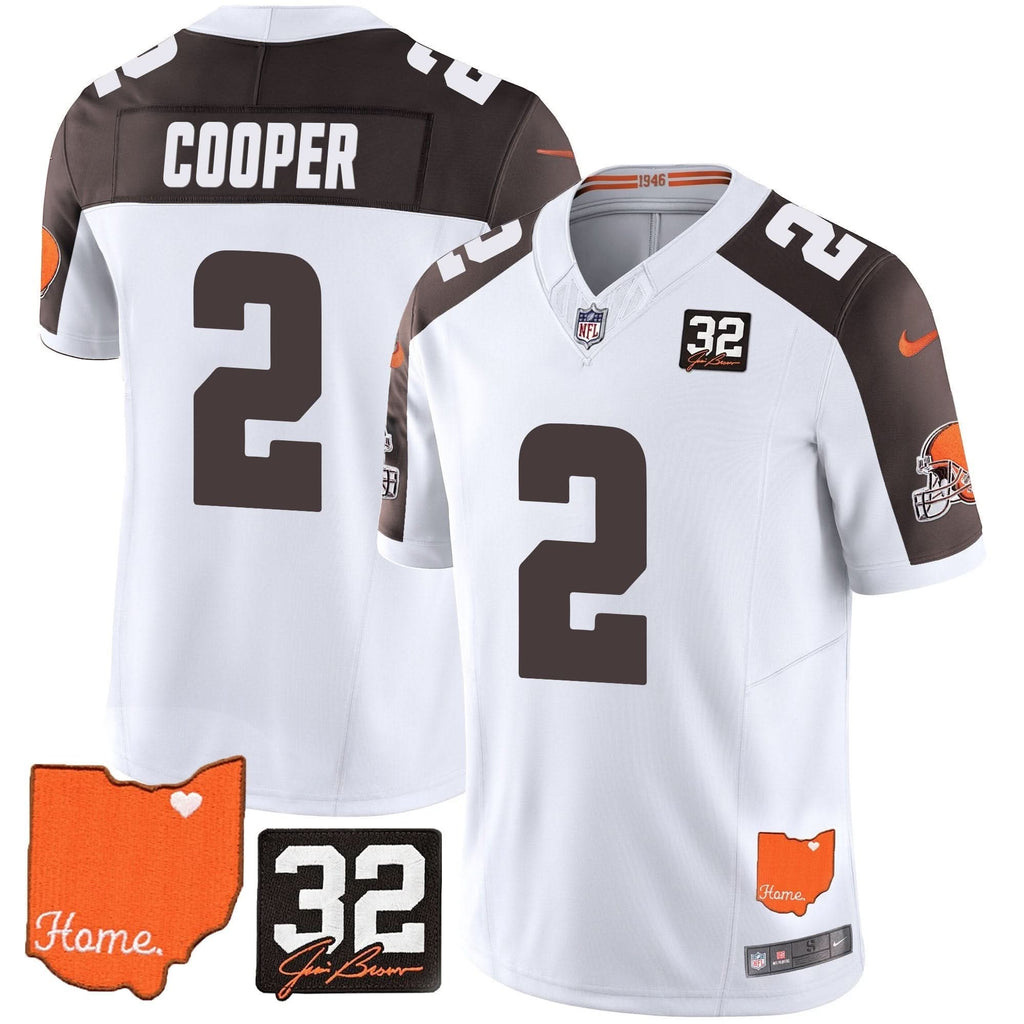 CLE #32 Jim Brown Memorial & Home Patch Vapor Limited Jersey
