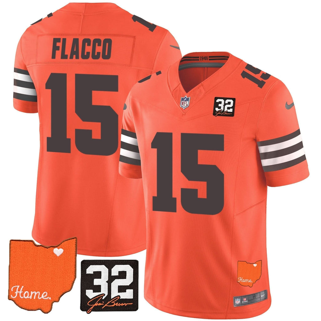 CLE #32 Jim Brown Memorial & Home Patch Vapor Limited Jersey
