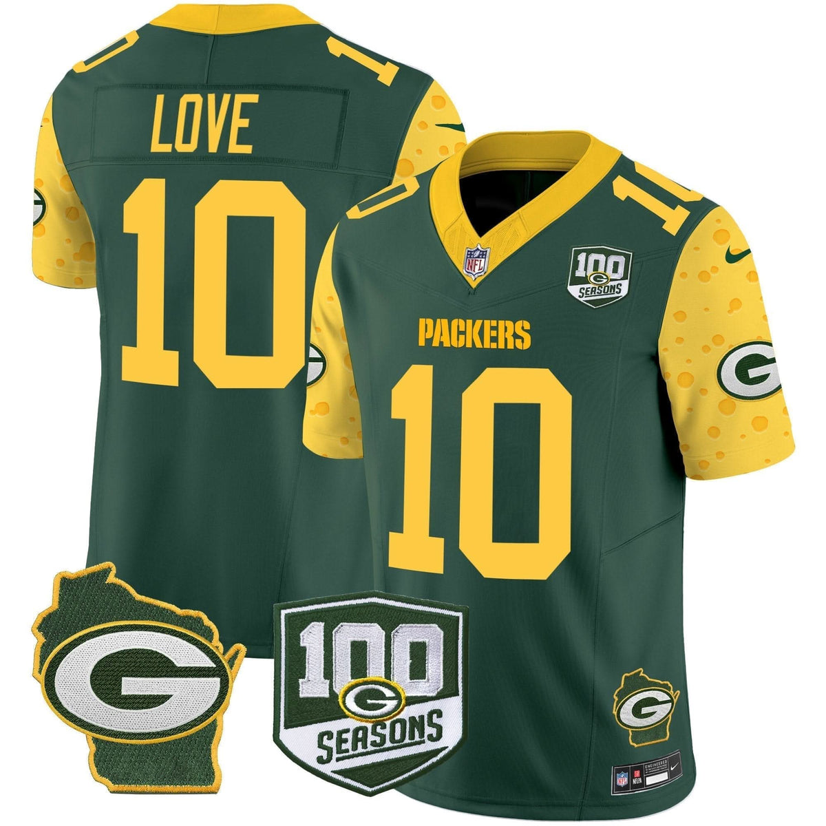 GB 100th Season & Home Patch Cheese Vapor Limited Jersey