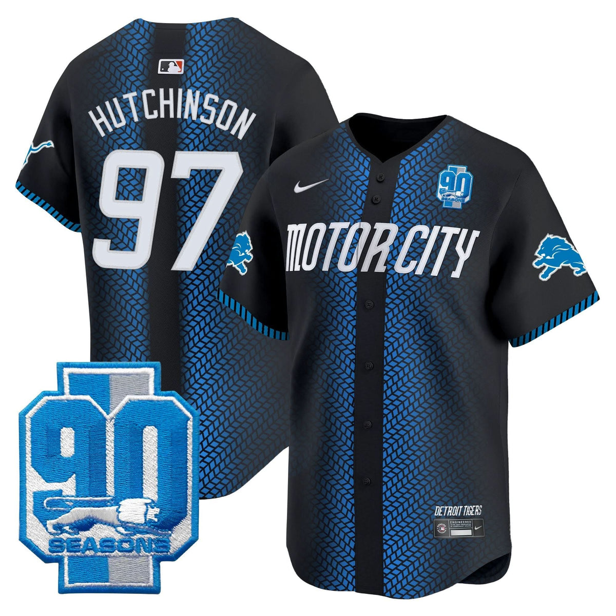 DET 90th Year Patch Vapor Premier Limited Jersey - All Stitched