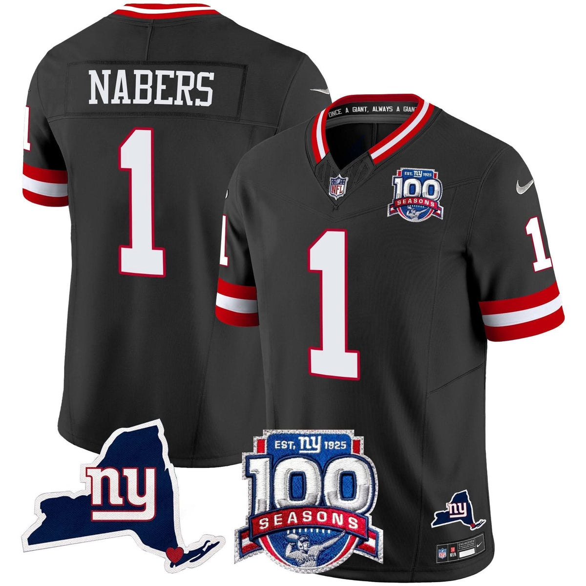 NYG 100th Season & State Patch Vapor Limited Jersey
