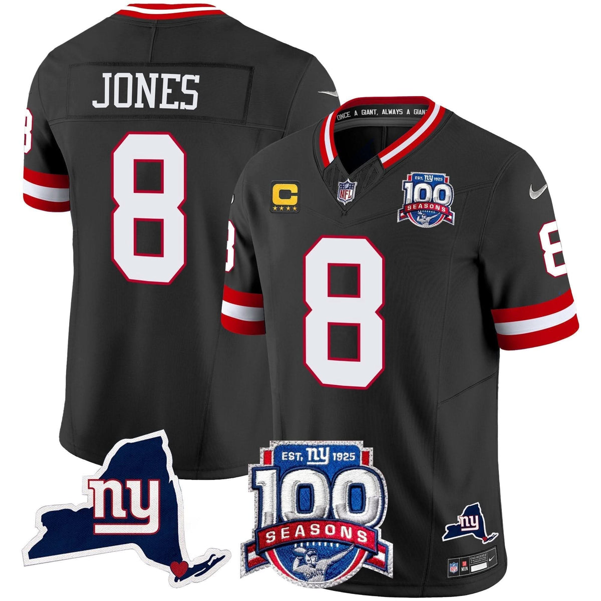 NYG 100th Season & State Patch Vapor Limited Jersey