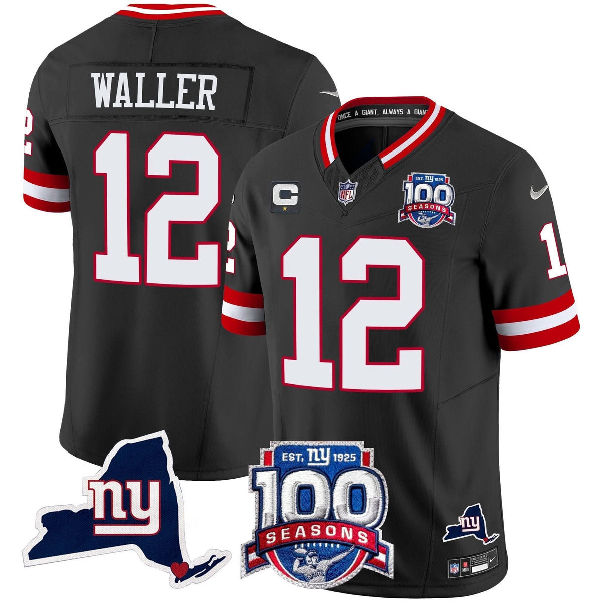 NYG 100th Season & State Patch Vapor Limited Jersey