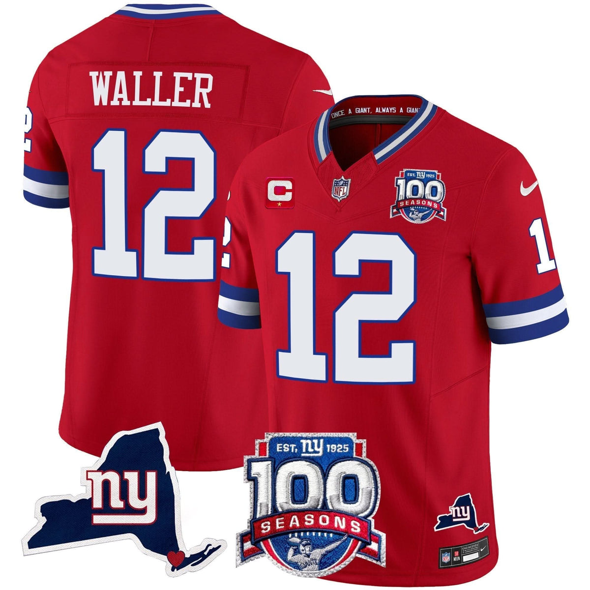 NYG 100th Season & State Patch Vapor Limited Jersey