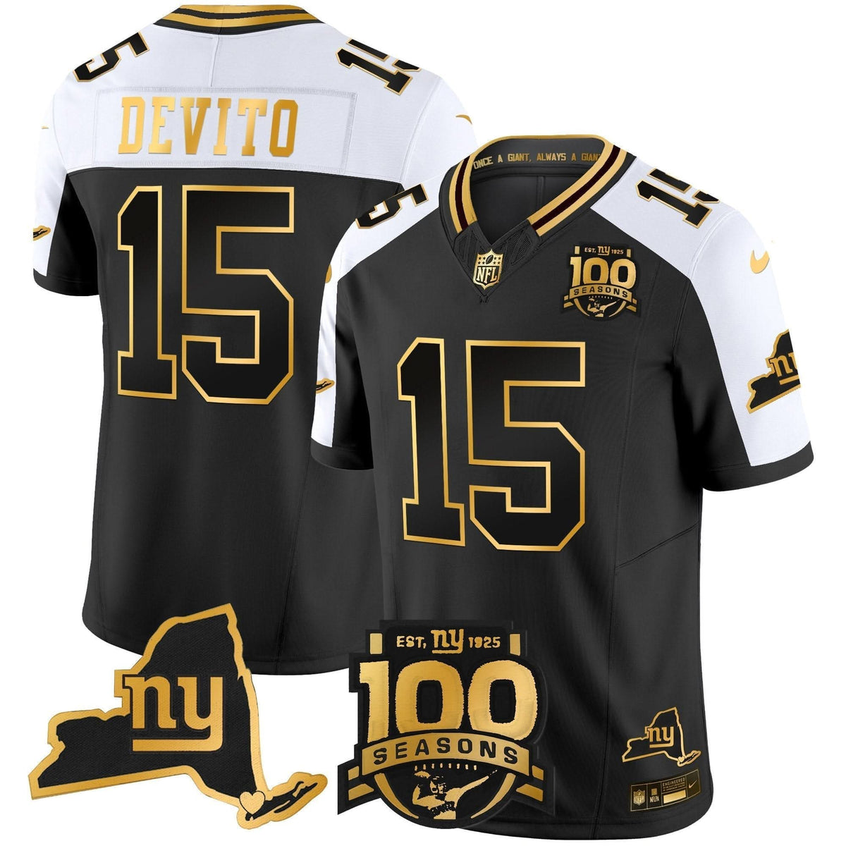 NYG 100th Season & State Patch Gold Vapor Limited Jersey