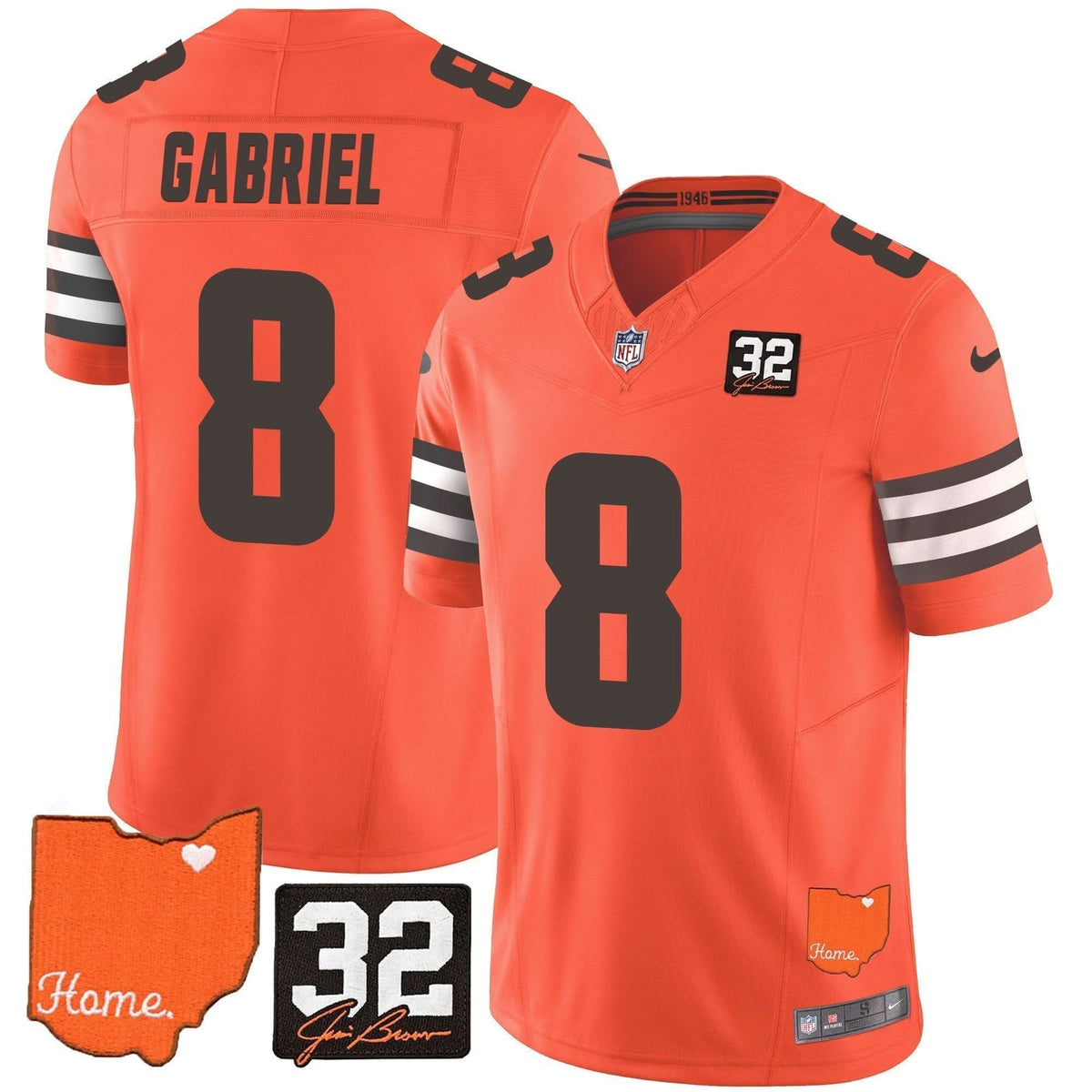 CLE #32 Jim Brown Memorial & Home Patch Vapor Limited Jersey