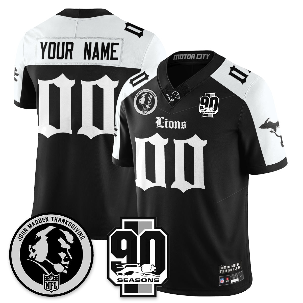 DET 'Gothic 90th Season' Vapor Limited Jersey - John Madden Patch