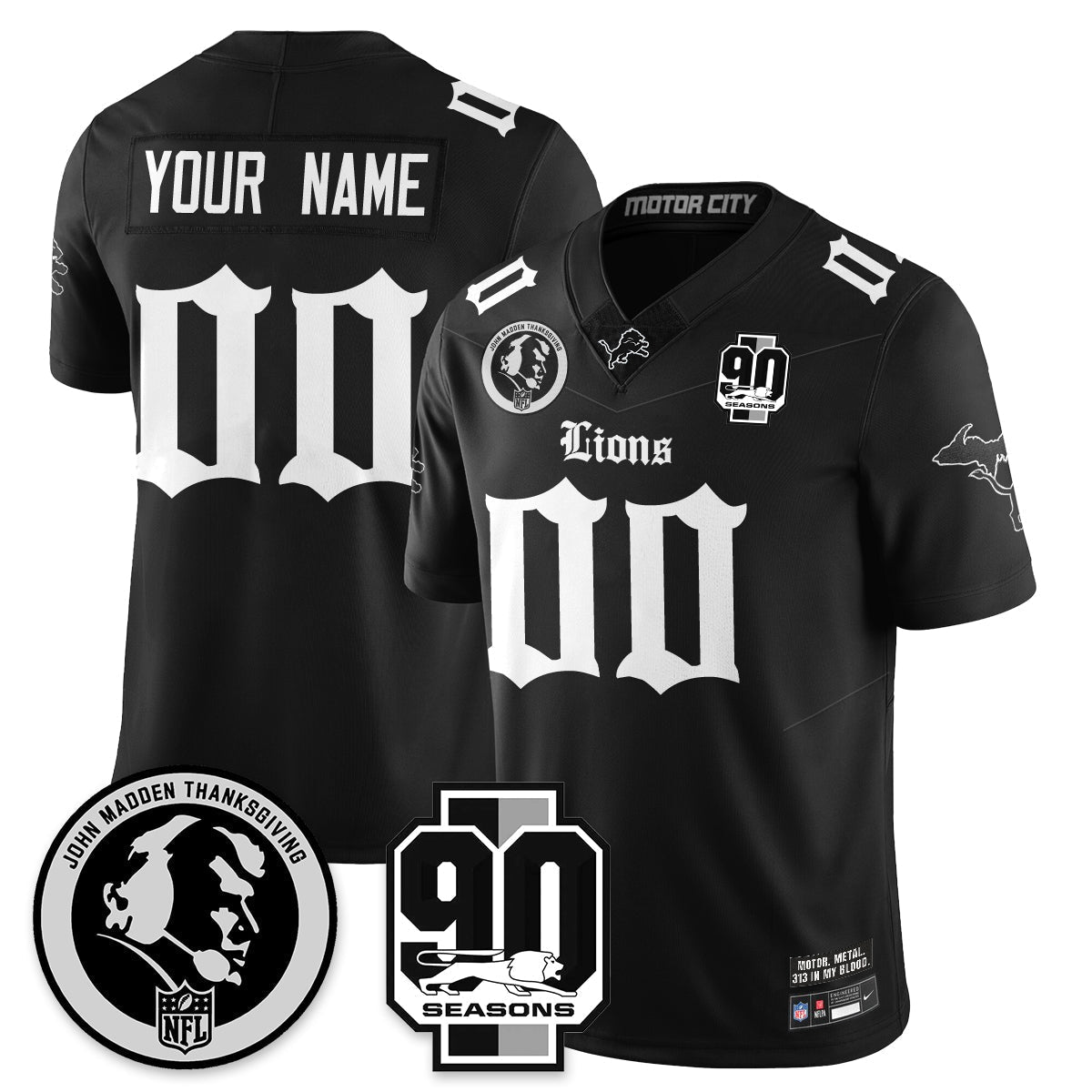 DET 'Gothic 90th Season' Vapor Limited Jersey - John Madden Patch
