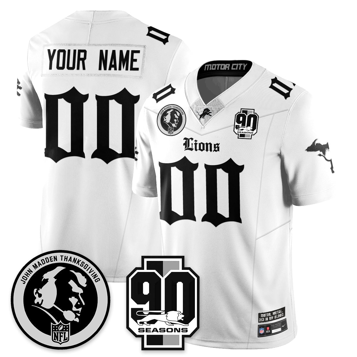 DET 'Gothic 90th Season' Vapor Limited Jersey - John Madden Patch