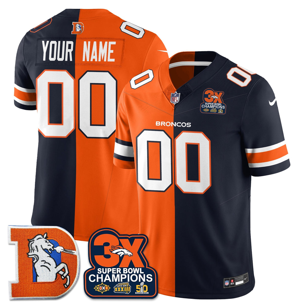 DEN 3-Time Champions Patch Throwback Vapor Limited Split Jersey
