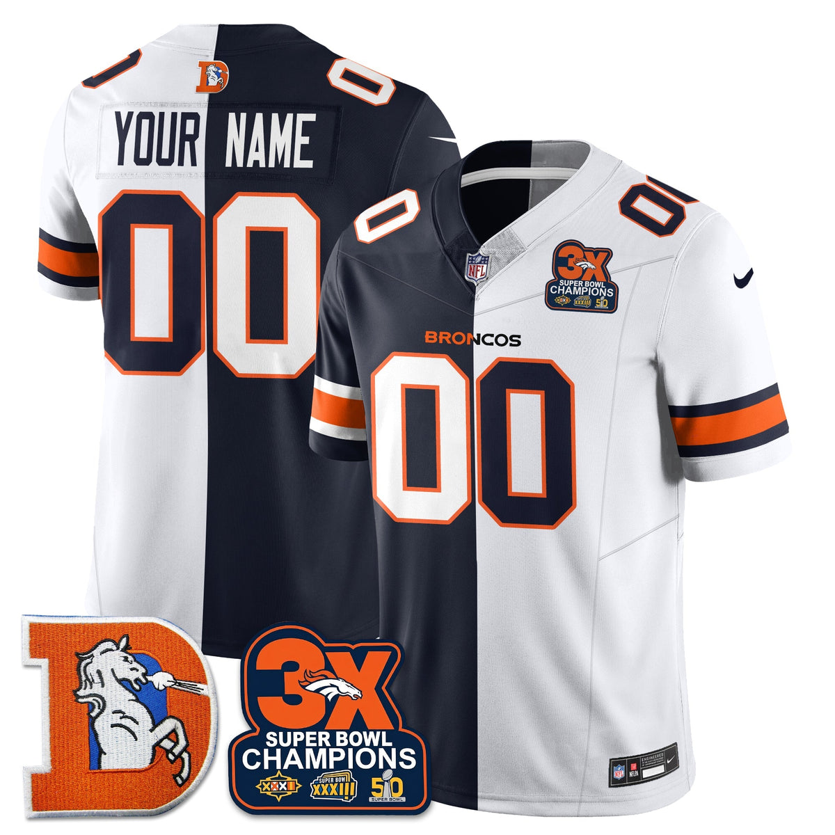DEN 3-Time Champions Patch Throwback Vapor Limited Split Jersey