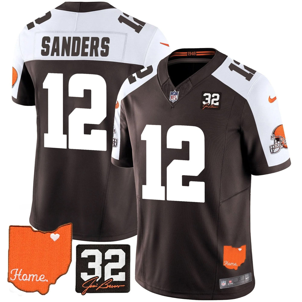 CLE #32 Jim Brown Memorial & Home Patch Vapor Limited Jersey