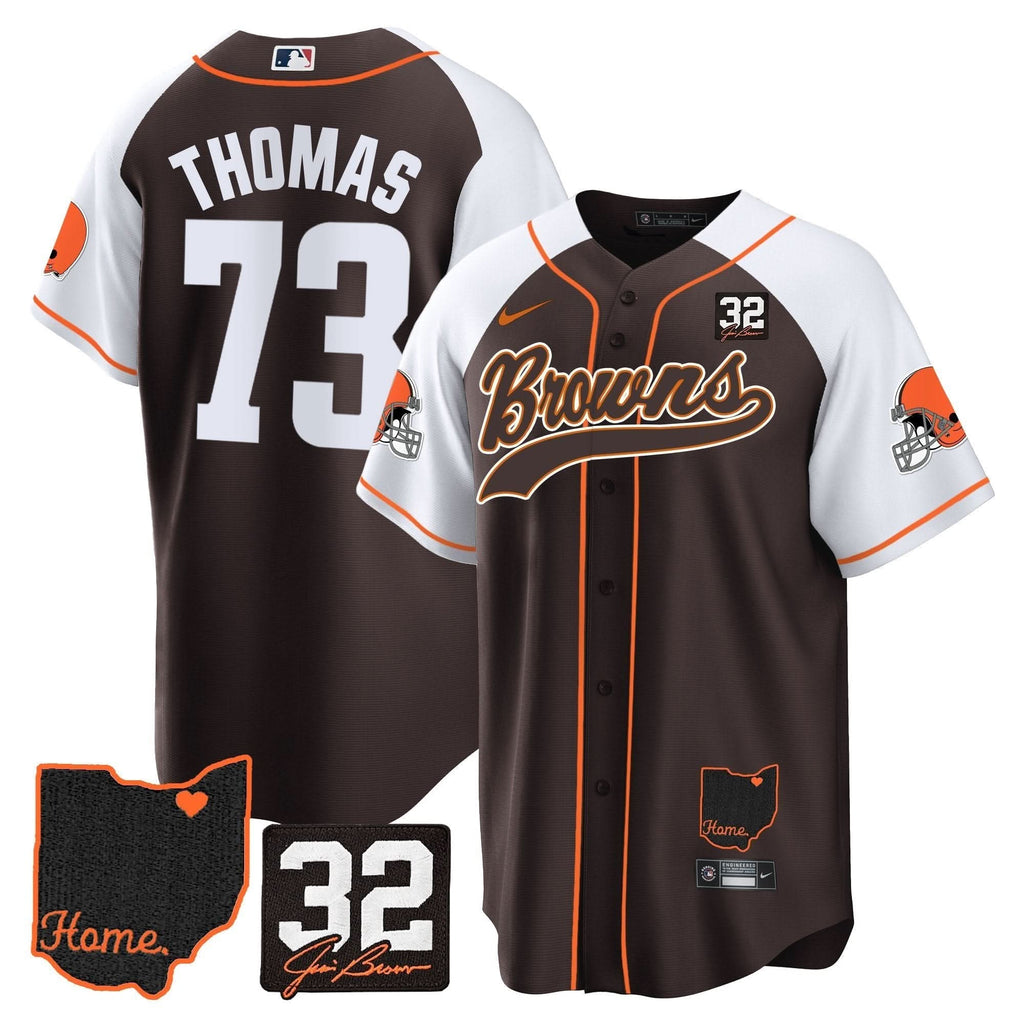 CLE #32 Jim Brown Memorial & Home Patch Baseball Jersey V2 - All Stitched