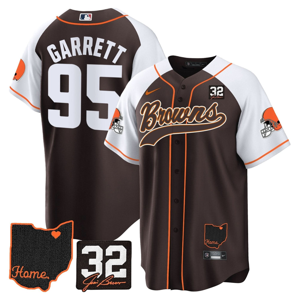 CLE #32 Jim Brown Memorial & Home Patch Baseball Jersey V2 - All Stitched