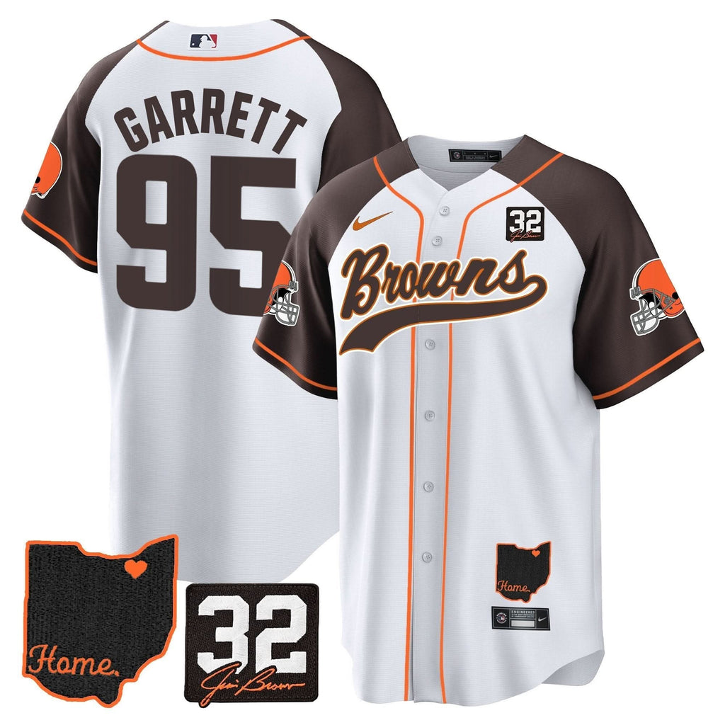 CLE #32 Jim Brown Memorial & Home Patch Baseball Jersey V2 - All Stitched