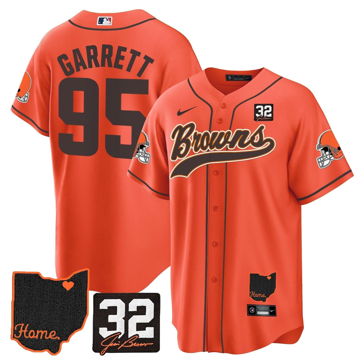 CLE #32 Jim Brown Memorial & Home Patch Baseball Jersey V2 - All Stitched