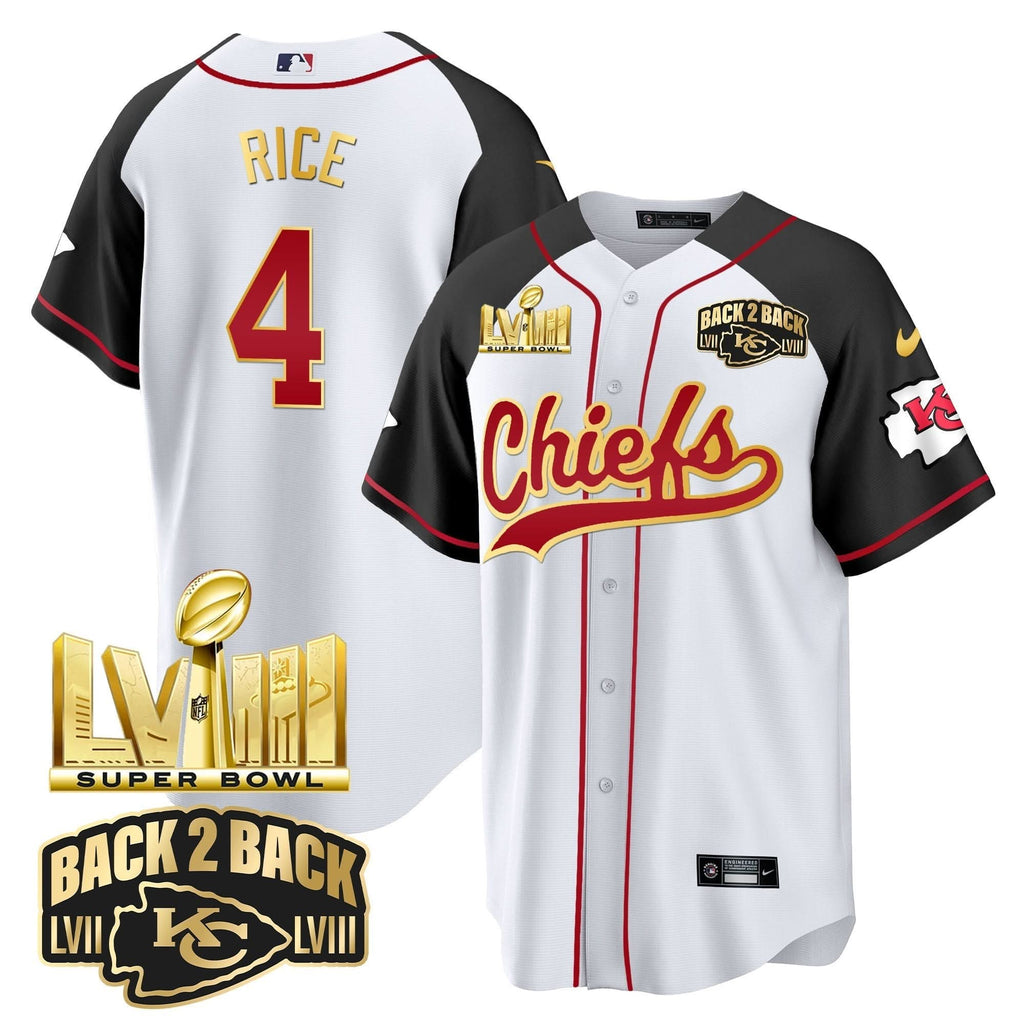 KC Super Bowl LVIII & Back 2 Back Gold Patch Baseball Jersey - All Stitched