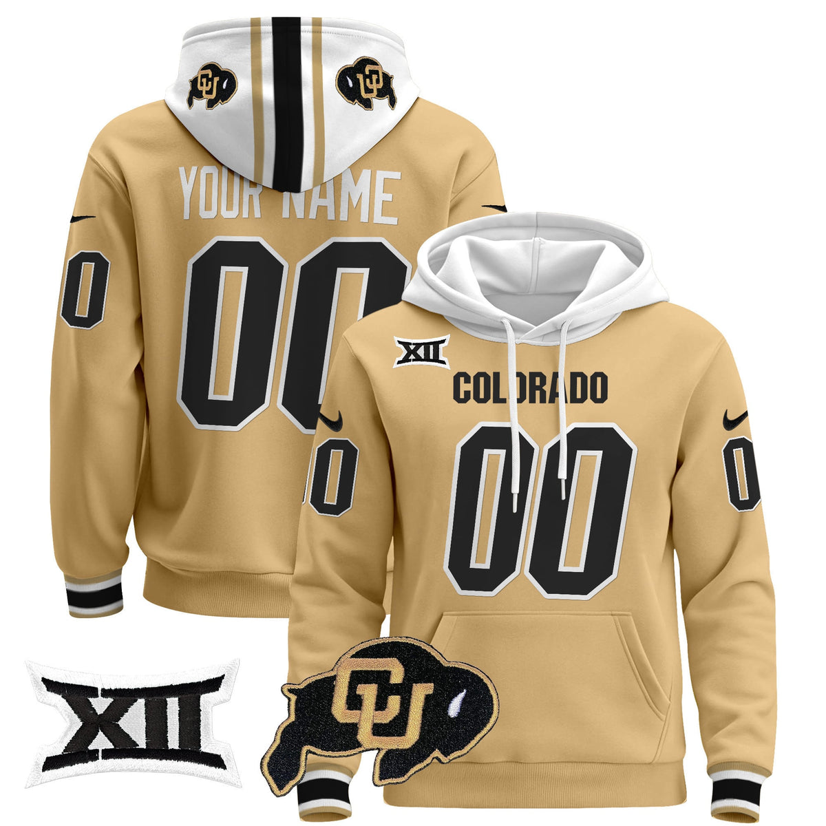 Custom Colorado Buffaloes Pullover Hoodie - Big 12 XII Patch - Printed