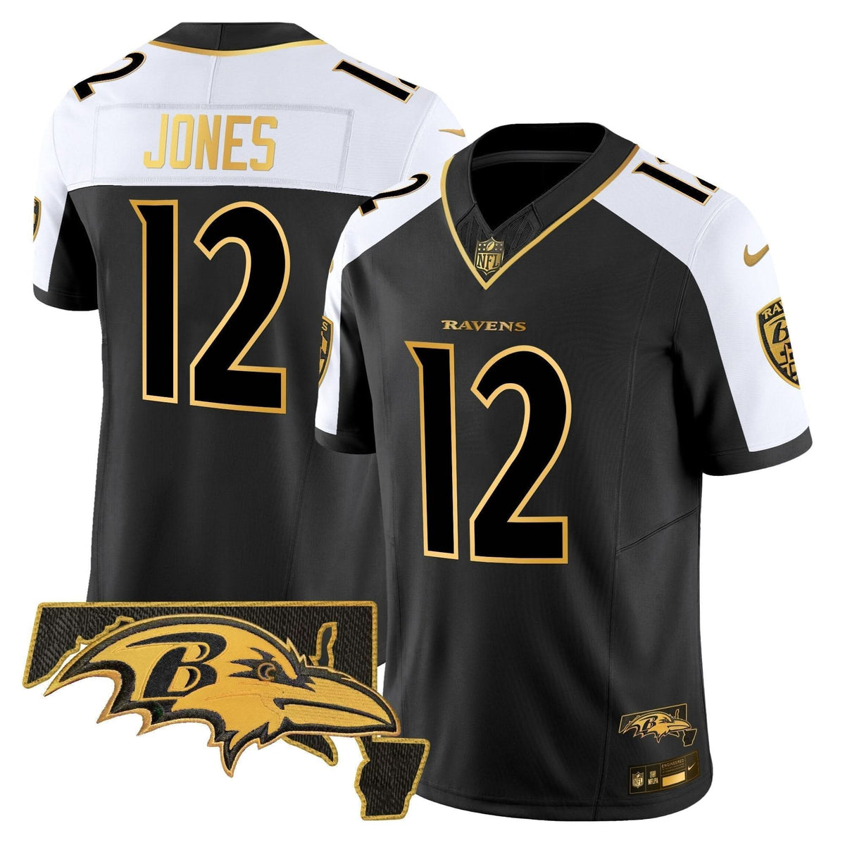 Ravens Maryland Patch Gold Vapor Limited Jersey V2 - All Stitched
